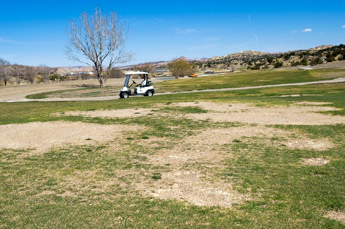 A golf cart parked