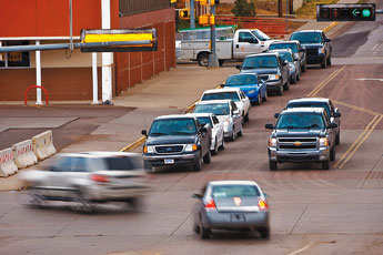 Northbound traffic backs up at the intersection of Ford Drive and Historic Route 66 Thursday. The intersection is one of the sites that will benefit from incoming stimulus money. — © 2009 Gallup Independent / Cable Hoover 