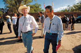 Secretary of the Interior Ken Salazar walks with Navajo Nation President Joe Shirley Jr. in Window Rock on Thursday. — © 2009 Gallup Independent / Adron Gardner 