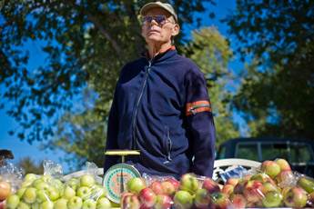 Orchard owner Robert Merrill tends his apple stand at the Ramah farmer's market during the Ancient Way Festival Saturday.— © 2009 Gallup Independent / Cable Hoover