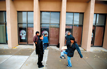 Timothy Martine kicks a Hacky Sack around with friends at UNM-G on Tuesday. The campus is among the safest anywhere, according to the Clery report. — © 2009 Gallup Independent / Brian Leddy 